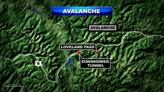 The site of Saturday's avalanche at Loveland Pass. (denver.cbslocal.com image)